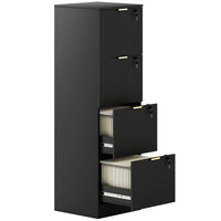 HOMCOM 4-Drawer Fluted Vertical Letter/A4 Filing Cabinet with Lock - Black-Compact design fits perfectly in small spaces
