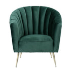 Manhattan Comfort Rosemont 32.28" Mid-Century Modern Velvet Upholstered Accent Chair - Green and Gold-Rounded Shell Style Back Design with Vertical Stitching Details