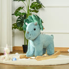 Qaba Kids Plush Dinosaur Rocking Horse with Wooden Rockers - Green-The wooden bottom for smooth forward and backward rocking 