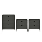 Manhattan Comfort Coney Mid-Century Modern Dresser and 2 Nightstands Set - Grey-Mid-Century Modern 3-Piece Dresser and 2 Nightstand Set for Bedroom Use.