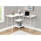 Monarch Specialties 7596 48" Computer Desk - White Top/White Metal Corner-Solid rectangular corner desktop and 2 shelves in 2 different sizes are finished in a fresh white laminate