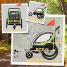 Aosom 3-in-1 2-Seater High-Visibility Baby Bike Trailer - Green-Safety flag, reflector, and five-point seatbelt protect against the possibility of harm on the road 