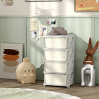 Qaba 4 Tier Kids Toy Organizer with 4 Plastic Storage Bins - Cream White-Easy to open and close, making it suitable for your sweetie 