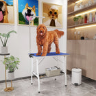 PawHut Dog Grooming Table with Adjustable Arm - Blue-Rubber tabletop features waterproof, anti-slip surface, aluminum alloy edges