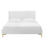 Modway Peyton Performance Velvet Full Platform Bed with Gold Metal Legs - White-Weight Capacity: 800 lb