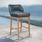 Modway Wellspring Outdoor Patio Teak Wood Bar Stool - Blue Graphite-Premium Teak Wood Base