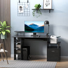 HOMCOM 59.75" Computer Desk with Monitor Stand and Keyboard Tray - Black-Features a slide-out keyboard tray, CPU stand, cabinet and multiple shelves