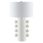 Hudson&Canal Jurrah 27" Tall Ceramic Table Lamp with Fabric Shade - Matte White/White-Modern design for your living room, workspace, or bed side table