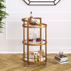 Hudson&Canal Hause 21"W Round Bar Cart - Brass-Hand crafted golden brass finish is applied to the steel frame