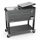 Permasteel 80 qt Wood Grain Rolling Patio Cooler with Divider - Grey-Bottom shelf for additional storage 