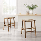 Modway Saoirse Woven Rope Wood Counter Stool - Walnut Natural - Set of 2-Footrest and Side Supports