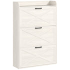 HOMCOM Narrow Shoe Cabinet in Farmhouse Style - White Oak-Three flip drawers hold up to 24 pairs of shoes
