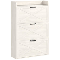 HOMCOM Narrow Shoe Cabinet in Farmhouse Style - White Oak-Three flip drawers hold up to 24 pairs of shoes