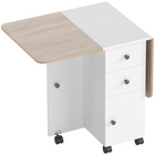 HOMCOM Rolling Drop Leaf Folding Dining Table with Drawers & Storage Cabinet for 4-6 - White and Oak-Its modern style is great for putting in the bedroom, living room, or dining room