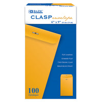 BAZIC Products Clasp Envelopes - 6" x 9" - Pack of 100-Size: 6" x 9" (15 cm x 23 cm)