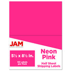 JAM Paper Shipping Labels, Half Sheet, 5.5 x 8.5, Neon Pink, 50 Pack-Shipping Labels