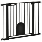 PawHut 30"-41" Extra Wide Pet Gate Barrier with Small Door - 30"H - Black-This safety gate for stairs allows door can swing in both direction