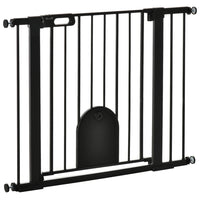PawHut 30"-41" Extra Wide Pet Gate Barrier with Small Door - 30"H - Black-This safety gate for stairs allows door can swing in both direction