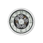 Monarch Specialties Clocks 20" Round Wall Clock - Antique White -A trendy and chic 20" round wall clock with unique white and bronze moving gear mechanism at its center for a sophisticated look