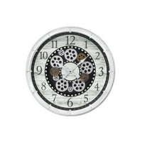 Monarch Specialties Clocks 20" Round Wall Clock - Antique White -A trendy and chic 20" round wall clock with unique white and bronze moving gear mechanism at its center for a sophisticated look