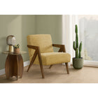 Monarch Specialties Upholstered 30"H Modern Mid-Century Accent Chair With Walnut Solid Wood Legs - Yellow Fabric-Built with a solid engineered wood frame and supported by solid wood legs, this armchair offers sturdy construction and reliable durability for everyday use.