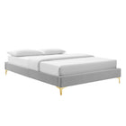 Modway Sutton Performance Velvet Twin Bed Frame - Light Grey-Reinforced Center Beam and Support Legs