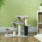 PawHut 20" 3-Step Stair Cat Tree Tower with Tickling Post - Light Grey-Colour: Light Grey, Cream White 