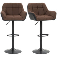 HOMCOM Adjustable Swivel Tufted Fabric Bar Stools - Brown - 2 Pack-Comes in a set of 2 to create a matching look
