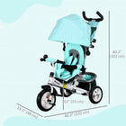 Qaba 6-in-1 Toddler Tricycle with Parent-Push Handle - Green-Dimensions: 40.2" L x 19.3" W x 40.2" H (102L x 49W x 102H cm). 