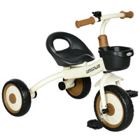 Qaba Kids Tricycle with Adjustable Seat and Basket - White-Adjustable seat to fit your kid's needs 