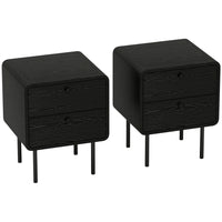 HOMCOM Nightstands with 2 Storage Drawers and Steel Legs - Black Wood Grain - Set of 2-Comes as a set of two for a balanced, symmetrical bedroom layout