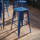 Flash Furniture Commercial Grade 30" High Backless Distressed Antique Metal Indoor-Outdoor Barstool - Blue-Stack Quantity: 10