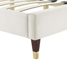 Modway Sofia Channel Tufted Performance Velvet Full Platform Bed with Wood Legs and Gold Metal Sleeves - White-Wood Legs with Gold Metal Sleeves