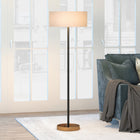 Hudson&Canal Estella Two-Tone Floor Lamp with Fabric Shade - Matte Black/Brass/White-Includes a 8 ft. cord with rotary socket switch