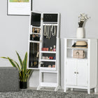 HOMCOM Lighted Mirrored Jewelry Cabinet with 16 LED Lights - 14.25" L x 11.75" W x 53.5" H - White-3-Level angle adjustable full-length mirror, provides you great view for dressing 