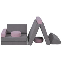 Qaba Modular Kids Play Couch Building Fort 12-Piece Set - Grey-12-piece set allows building cars, castles, rockets, and more 