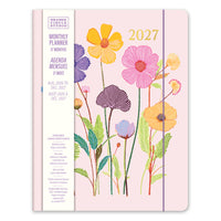 Orange Circle Studio Vibrant Poppies Just Right Monthly Planner - 7.5" x 9.75" - Assorted Colours - Bilingual-Features elastic band for closure and interior storage pocket