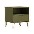 Manhattan Comfort Avira 20" Mid-Century Modern 1-Drawer Nightstand - Olive Green-Sleek metal legs add a contemporary touch and sturdy support
