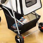 PawHut 4-Wheel One-Click Folding Pet Stroller with Brakes, Cup Holder and Travel Carrier - Grey-Bottom basket, cupholder and food tray provide space to store dog gears 