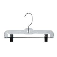 Eddie's Children's 12" Plastic Pant/Botton Hangers with Clips - Clear - 100 Pack-Children's Plastic Pant Hangers