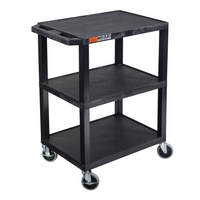 Luxor TUFFY 34" H Three-Tier Multi-Purpose Utility Cart - 24" W x 18" D - Black-The cart is constructed from 100% recycled high-density polyethylene for shelf durability