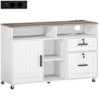 HOMCOM Mobile Lateral File Cabinet with Charging Station and USB Ports - White-Integrated charging station simplifies powering devices directly from the cabinet 