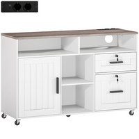 HOMCOM Mobile Lateral File Cabinet with Charging Station and USB Ports - White-Integrated charging station simplifies powering devices directly from the cabinet 