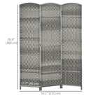 HOMCOM 3 Panel Hand-Woven Freestanding Room Divider for Home Office Bedroom - Mixed Grey-Suitable for creating private sections or acting as decorative backgrounds in any room 
