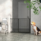 PawHut 30"- 45" Extra Wide Dog Gate with Double Locking System - Black-Can be opened with a single hand – press and lift the button