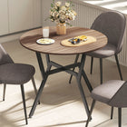 HOMCOM Round Dining Table with Steel Frame for Kitchen - Brown-Anti-slip foot pads ensure stability and protect the floor from scratches