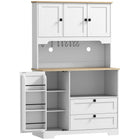HOMCOM 64" H Kitchen Pantry Cabinet with 3 Compartments and 2 Drawers - White-Features three cabinets, two drawers, three door racks, and an open shelf to keep your kitchen tidy 