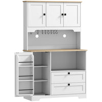 HOMCOM 64" H Kitchen Pantry Cabinet with 3 Compartments and 2 Drawers - White-Features three cabinets, two drawers, three door racks, and an open shelf to keep your kitchen tidy 