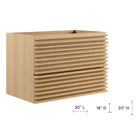 Modway Render 30" Wall-Mount Bathroom Vanity Cabinet - Oak-Drywall Friendly Mounting Cleat