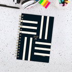 Mead 2027 Small Weekly/ Monthly Planner - 8-1/2" x 6" - Geo Stripe - Bilingual-One month per 2 page spread has open daily blocks, a notes section and past/future month reference calendars
